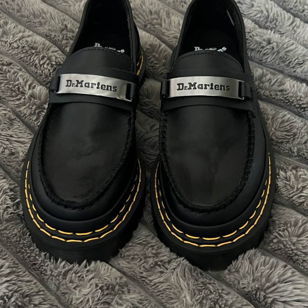 Dr. Martens Black Loafers with Yellow Accents